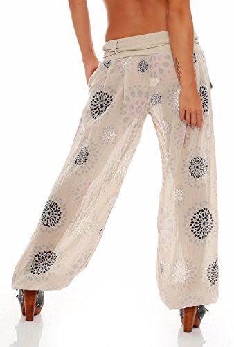 Malito Harem Pantalón con Veraniego Print Boyfriend Aladin Bombacho Sudadera Baggy Yoga 3481 Mujer Talla Única (Beige)