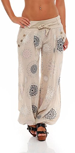 Malito Harem Pantalón con Veraniego Print Boyfriend Aladin Bombacho Sudadera Baggy Yoga 3481 Mujer Talla Única (Beige)