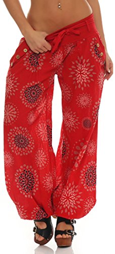 Malito Harem Pantalón con Veraniego Print Boyfriend Aladin Bombacho Sudadera Baggy Yoga 3481 Mujer Talla Única (Rojo)