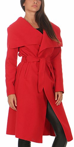 Malito Larga Abrigo con Cascada Capote Manteo Gabán Chaqueta Envolver Bolero 3040 Mujer Talla Única (Rojo)