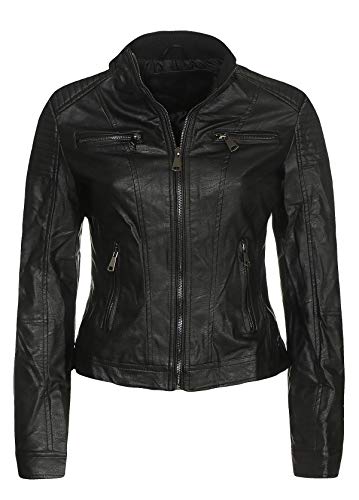Malito Mujer Chaqueta Cuero Sintético Biker Chaqueta Saco Blazer 5179 (Negro, S)