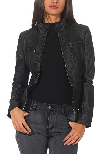 Malito Mujer Chaqueta Cuero Sintético Biker Chaqueta Saco Blazer 5179 (Negro, S)