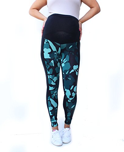 Mallas de maternidad con banda de vientre y estampado de chevron e impresas multicolores verde military green Talla:S