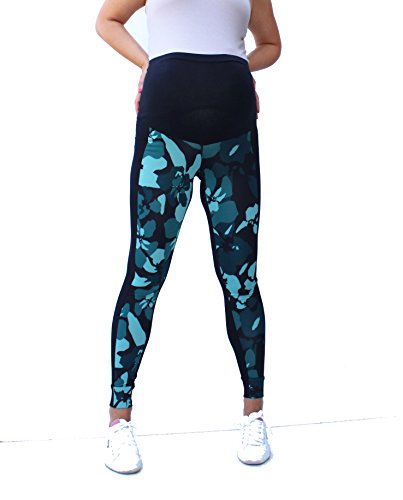 Mallas de maternidad con banda de vientre y estampado de chevron e impresas multicolores verde military green Talla:S