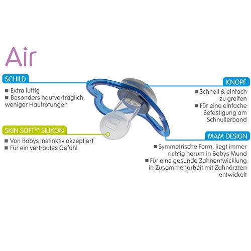 MAM 66218811, Pack de 2 chupetes de silicona de aire, niños entre 6-16 meses, modelos surtidos