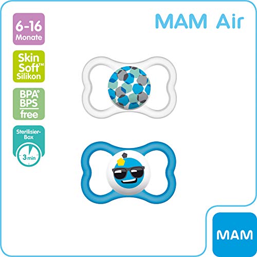 MAM 66218811, Pack de 2 chupetes de silicona de aire, niños entre 6-16 meses, modelos surtidos