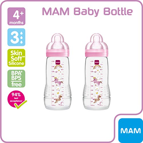 Mam - Botella y la tetina de flujo rápido, 330 ml, paquete de 2, colores aleatorios