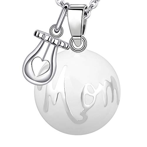 ? MAMAE - Bola Embarazo Collar Colgante Joya Musical Harmony Ball"Llamador de ángeles" Regalo para Mamá y su Bebé con Cadena, Chupete y Bola (114 CM, MOM TÉTINE-BLANC)