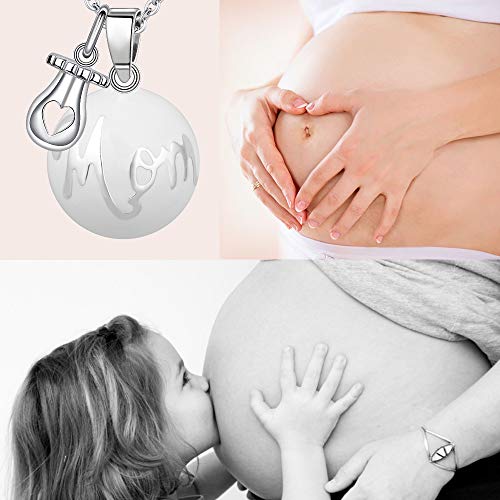 ? MAMAE - Bola Embarazo Collar Colgante Joya Musical Harmony Ball"Llamador de ángeles" Regalo para Mamá y su Bebé con Cadena, Chupete y Bola (114 CM, MOM TÉTINE-BLANC)