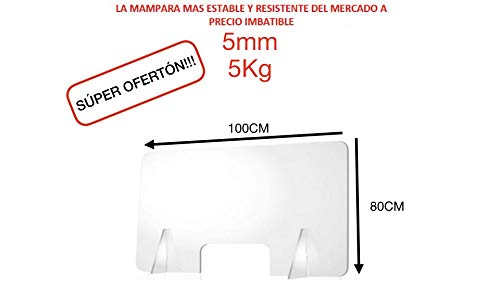 Mampara de metacrilato mostrador 5mm proteccion para oficinas mostradores manicura sobremesa material transparente (80X100)