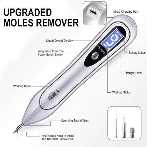 Manchas Cara Eliminación, Spot eraser pro, Quitar Verrugas Plasma Pen, Mole Removedor,Con Intensidad de 9 Niveles Pantalla LCD Manchas Cara Eliminación Manchita la Edad, Esputo, Pecas, Tatuajes