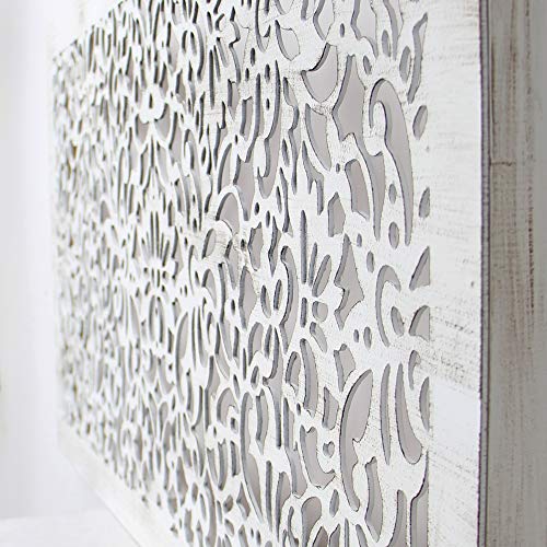 Mandala de Pared Calada, Fabricada artesanalmente en España- Mandala 3D Cuadrada Pintada a Mano- Modelo Mosaico 154 (Blanco Envejecido, 60x150cm)