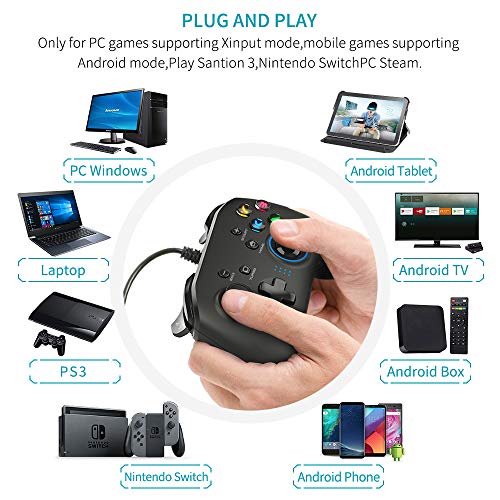 Mando de Juegos con Cable, Joystick Gamepad Doble Vibración, Controlador de Juegos PC Compatible PS3, Switch, PC Windows 10/8/7, Portátil, TV Box, Teléfonos Móviles Android, Cable USB de 6.5 pies
