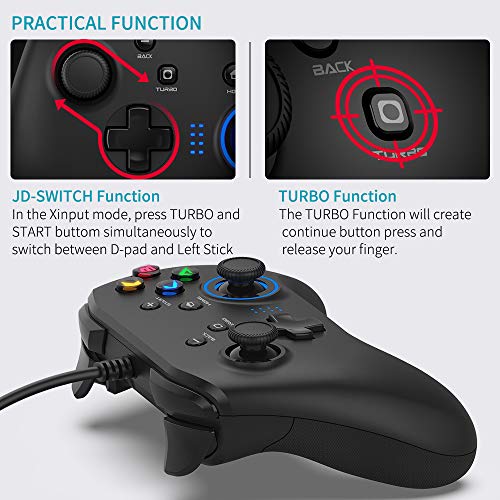 Mando de Juegos con Cable, Joystick Gamepad Doble Vibración, Controlador de Juegos PC Compatible PS3, Switch, PC Windows 10/8/7, Portátil, TV Box, Teléfonos Móviles Android, Cable USB de 6.5 pies