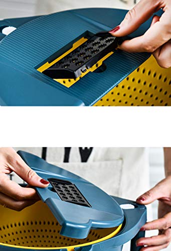 Mandolina Profesional Cortador Verduras Multifuncional - Cortador de verduras multifuncional redondo cuchillo de cepillado para el hogar trituradora de cocina de 12 piezas con protector-azul