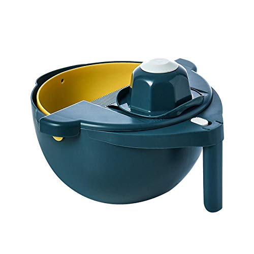 Mandolina Profesional Cortador Verduras Multifuncional - Cortador de verduras multifuncional redondo cuchillo de cepillado para el hogar trituradora de cocina de 12 piezas con protector-azul