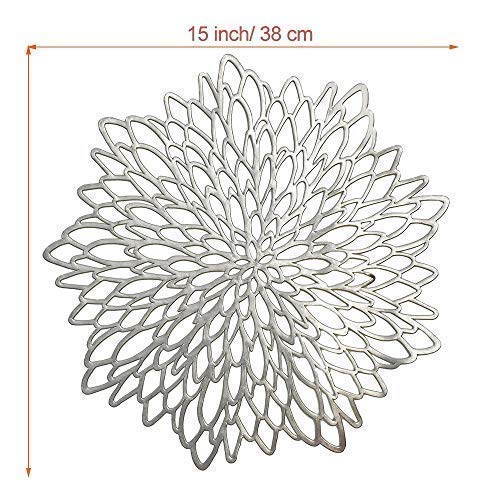 MANGATA Manteles Individuales de plata, salvamanteles redondos para Navidad, bodas, cenas, aniversario, fiestas, 38 cm, juego de 6