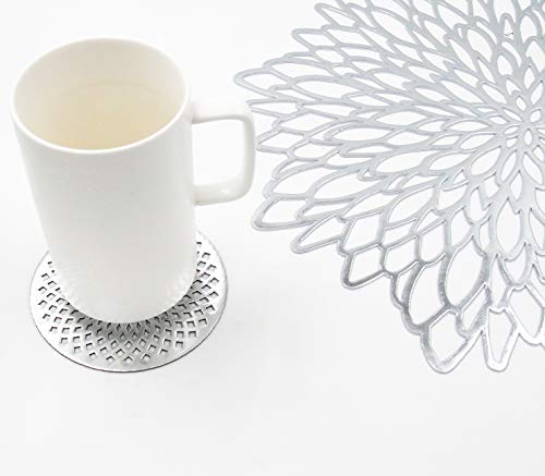 MANGATA Manteles Individuales de plata, salvamanteles redondos para Navidad, bodas, cenas, aniversario, fiestas, 38 cm, juego de 6