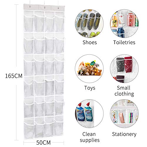 Mangotree Organizador de Zapatos para Colgar de la Puerta, organizadores de Zapatos para Puerta, 24 Bolsillos, Blanco y Transparente