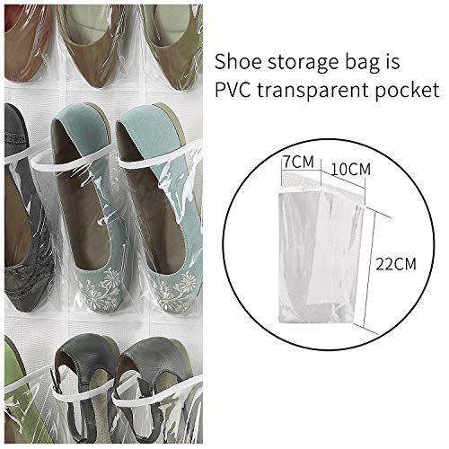 Mangotree Organizador de Zapatos para Colgar de la Puerta, organizadores de Zapatos para Puerta, 24 Bolsillos, Blanco y Transparente