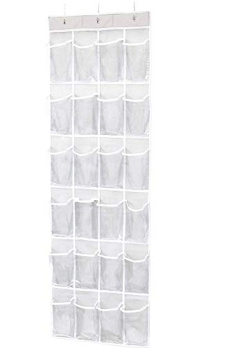 Mangotree Organizador de Zapatos para Colgar de la Puerta, organizadores de Zapatos para Puerta, 24 Bolsillos, Blanco y Transparente