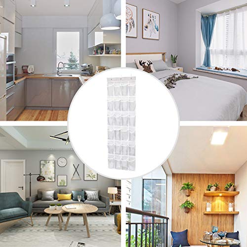 Mangotree Organizador de Zapatos para Colgar de la Puerta, organizadores de Zapatos para Puerta, 24 Bolsillos, Blanco y Transparente