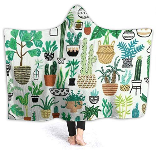 Manta con Capucha Plant Paradise Print Throw Mantas de Felpa Sherpa Fleece Soft Winter Warm Novedad Cape Wrap Capa ponible para Adultos y niños