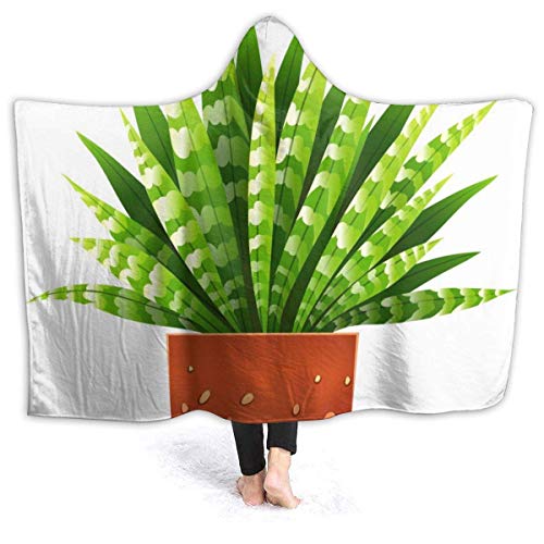 Manta con Capucha Planta de Interior Tropical Hermoso Lindo Aloe Mantas de vellón ponibles Suave y cálido para niños Adultos Mujeres Hombres Tirar Abrazo Poncho Capa Capa