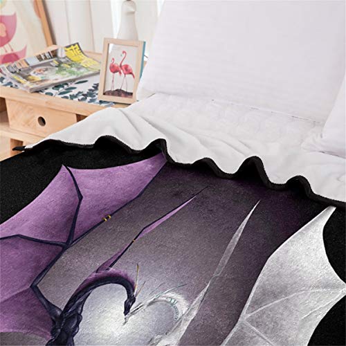 Manta de felpa con estampado de dragón de pareja para niños adultos, manta de cama de diseño de dragón blanco púrpura, ropa de cama de microfibra suave y cálida para sofá cama, 150 × 200 cm