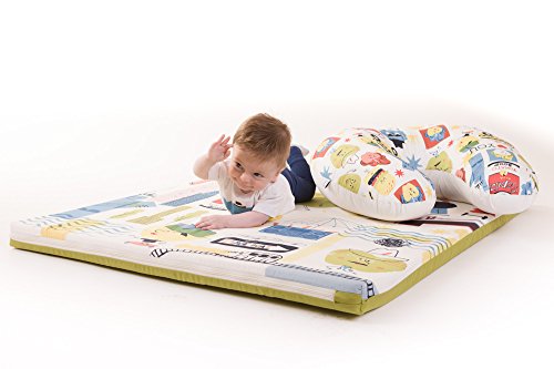 Manta de juegos para bebés acolchada plegable enrollable gimnasio suelo actividades alfombra Tamaño único 130x90 cm Fabricada en España Decoracion Regalo bebe (Big Apples)