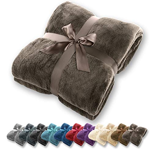 Manta Gräfenstayn® - Muchos tamaños y colores diferentes - Manta de microfibra Manta para sala de estar Manta para cama - Fibra polar de microfibra de franela (Marrón oscuro, 240x220 cm)