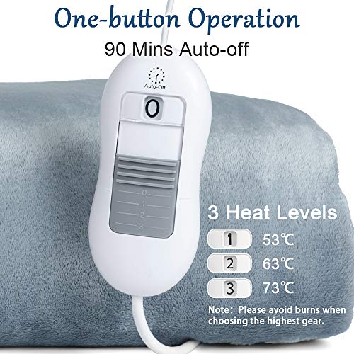 Mantas Electricas 60 * 30 cm Mantas Térmicas Eléctrica Almohadilla Térmica Eléctrica Superficie Ultra Suave Calentamiento Rápido con 3 Niveles de Temperatura para Espalda, Cuello, Hombros, Piernas