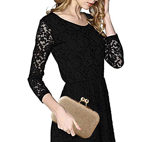 MANUKA Ceremonia de mujer de embrague, Bolso de mano de noche Bolso de mano con estilo Mini Bolso de hombro de Bling de cuero Cadena Rhinestone Fiesta Fiesta Cóctel-Dorado