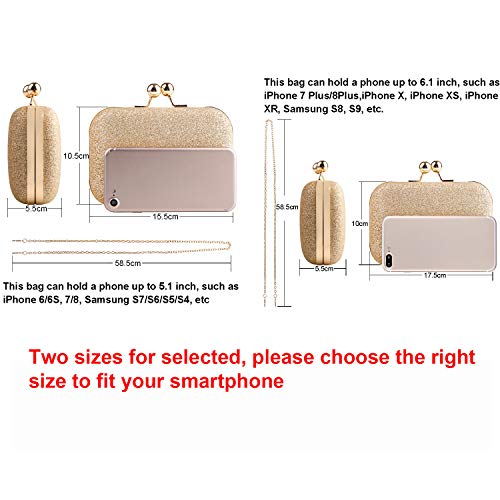 MANUKA Ceremonia de mujer de embrague, Bolso de mano de noche Bolso de mano con estilo Mini Bolso de hombro de Bling de cuero Cadena Rhinestone Fiesta Fiesta Cóctel-Dorado