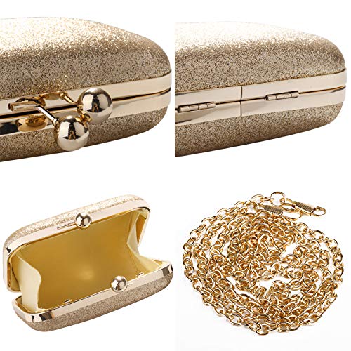 MANUKA Ceremonia de mujer de embrague, Bolso de mano de noche Bolso de mano con estilo Mini Bolso de hombro de Bling de cuero Cadena Rhinestone Fiesta Fiesta Cóctel-Dorado