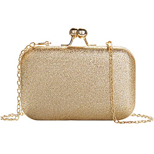 MANUKA Ceremonia de mujer de embrague, Bolso de mano de noche Bolso de mano con estilo Mini Bolso de hombro de Bling de cuero Cadena Rhinestone Fiesta Fiesta Cóctel-Dorado