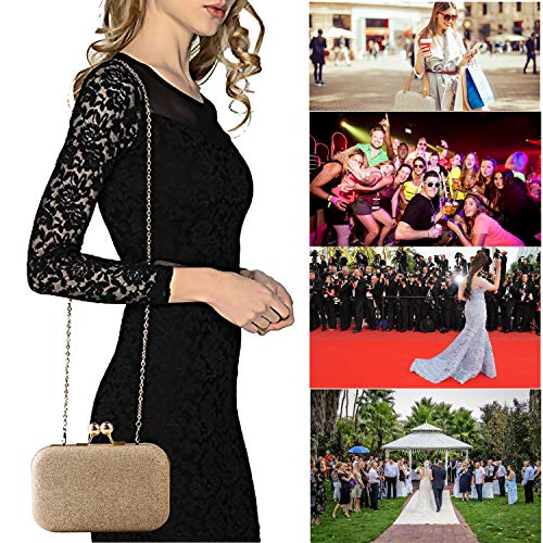 MANUKA Ceremonia de mujer de embrague, Bolso de mano de noche Bolso de mano con estilo Mini Bolso de hombro de Bling de cuero Cadena Rhinestone Fiesta Fiesta Cóctel-Dorado