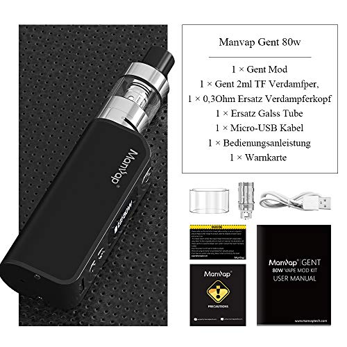 Manvap® Cigarros Electronicos Vaper, Gent 80W E Cigarrillo Vape Mod con Batería Recargable 2200mah OLED Repuestos de la parte inferior Vape Pen No E Líquido sin nicotina