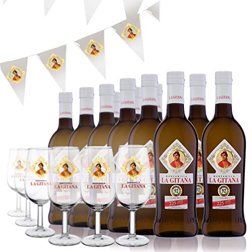 Manzanilla La Gitana - Pack 12 Botellas 37,5 Cl. + 6 Catavinos + Banderines