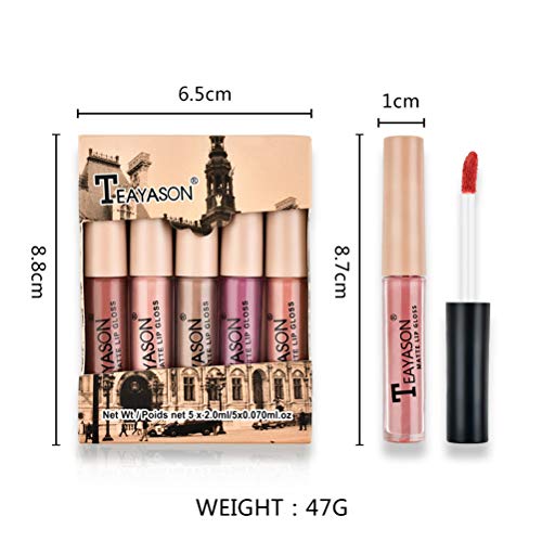 MAOJIE 5pcs Set De LáPiz Labial LíQuido Mate Impermeable Mini Brillo De Labios De Larga DuracióN Copa Antiadherente LáPices Labiales Caja De Regalo