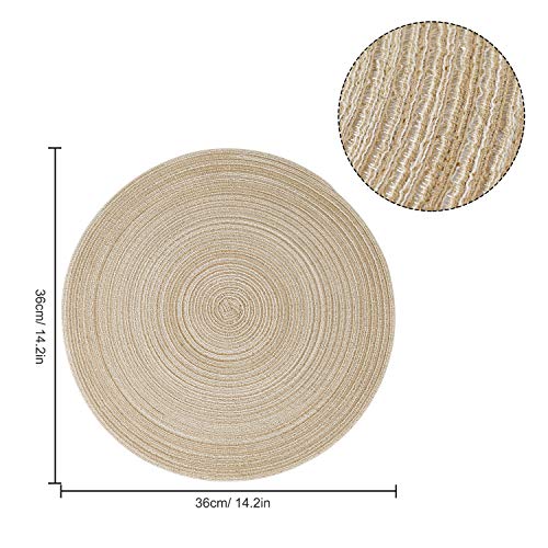 MaoXinTek Manteles Individuales Redondos de Algodón 36cm/14inch Trenzado Antideslizante Salvamanteles Lavables, Alfombrillas de Comedor (Juego de 6)