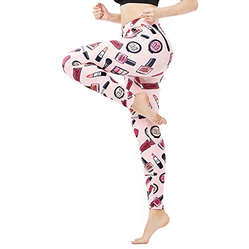 MAOYYMYJK 9336 niñas Rosa cosméticos lápiz Labial Base de impresión Leggings Tallas Grandes Pantalones de Nueve Puntos para Mantener el Calor
