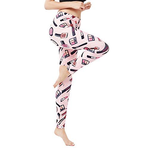 MAOYYMYJK 9336 niñas Rosa cosméticos lápiz Labial Base de impresión Leggings Tallas Grandes Pantalones de Nueve Puntos para Mantener el Calor