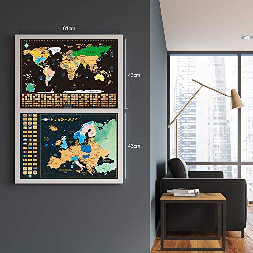 Mapa Mundi Rascar Regalos Originales - Regalos Curiosos para Hombre Mujer Mapamundi Rascar + Bono Mapa Rascable Europa, Póster del Mapa Mundi de Rascar con Tubo de Regalo, Regalos Mujer & Hombre