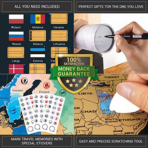 Mapa Mundi Rascar Regalos Originales - Regalos Curiosos para Hombre Mujer Mapamundi Rascar + Bono Mapa Rascable Europa, Póster del Mapa Mundi de Rascar con Tubo de Regalo, Regalos Mujer & Hombre