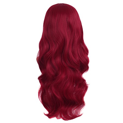 Mapofbeauty 24 Pulgadas/60cm Encantador Sintético Largo Ondulado Flequillo Lateral Mujeres Fiesta Anime Cosplay Peluca(Rojo Sangre)