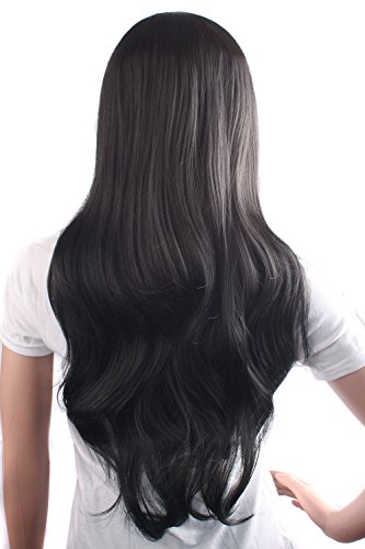 MapofBeauty 70cm/ 28 pulgada De las mujeres encantadoras y Sexy largo rizado peluca de la onda peluca (negro)