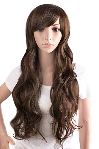 MapofBeauty 70cm/ 28 pulgada largo rizo seorita explosiones oblicuas rizo Pelucas (Ligero marrón)