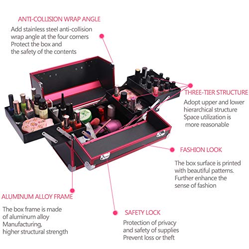 Maquillaje Profesional Caja De Herramientas Portátil Caja Cosmética Portátil De Gran Capacidad Bolsa De Cosméticos Femenina con Marco De Aleación De Aluminio