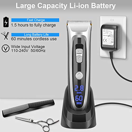 Máquina de Cortar Pelo, Recortador de Barba, Cuchillas de Cerámica, Recargable, 60 Min de uso sin Cable (Black)